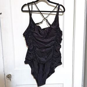 NWT Black One-piece Swimsuit Cider 3XL Ruched Flattering Fit Adjustable Straps